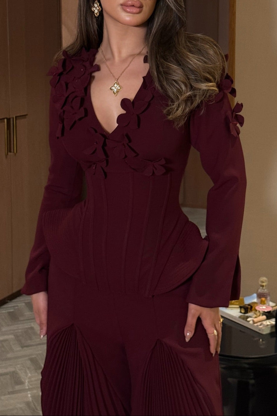 Elegant 3D Floral Peplum Two-Piece Pantsuit