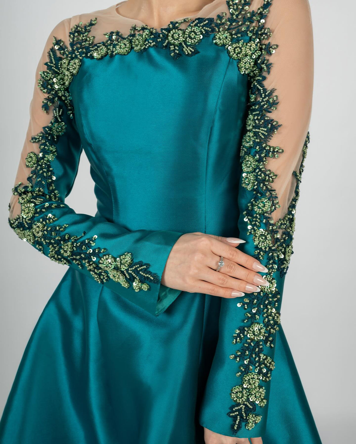 Illusion Neckline Beaded Ball Gown