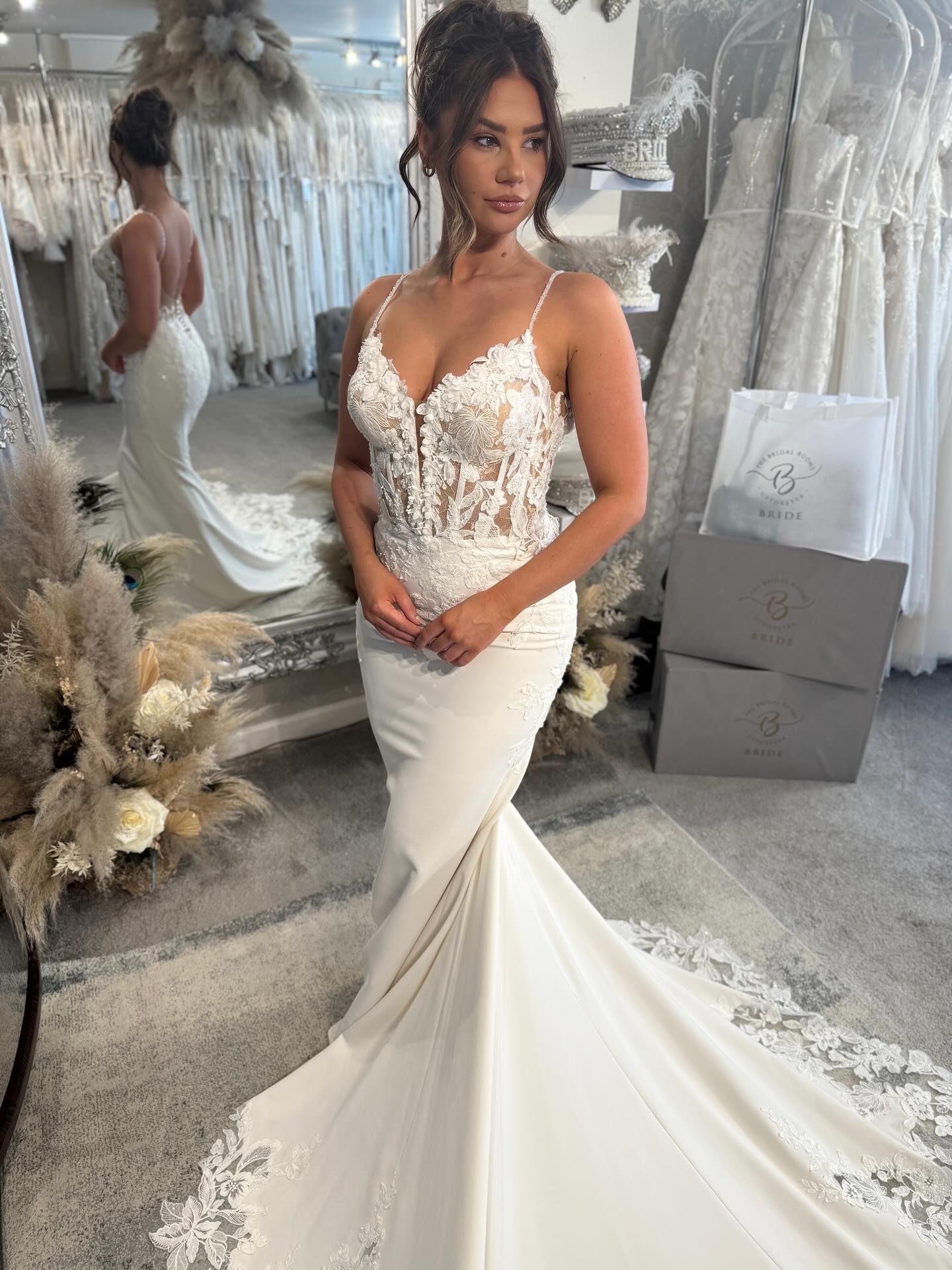 Mermaid Lace Bodice Wedding Dress with Spaghetti Straps
