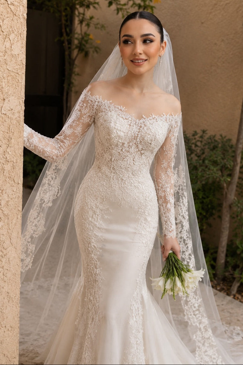 Off-the-Shoulder Lace Mermaid Wedding Dress