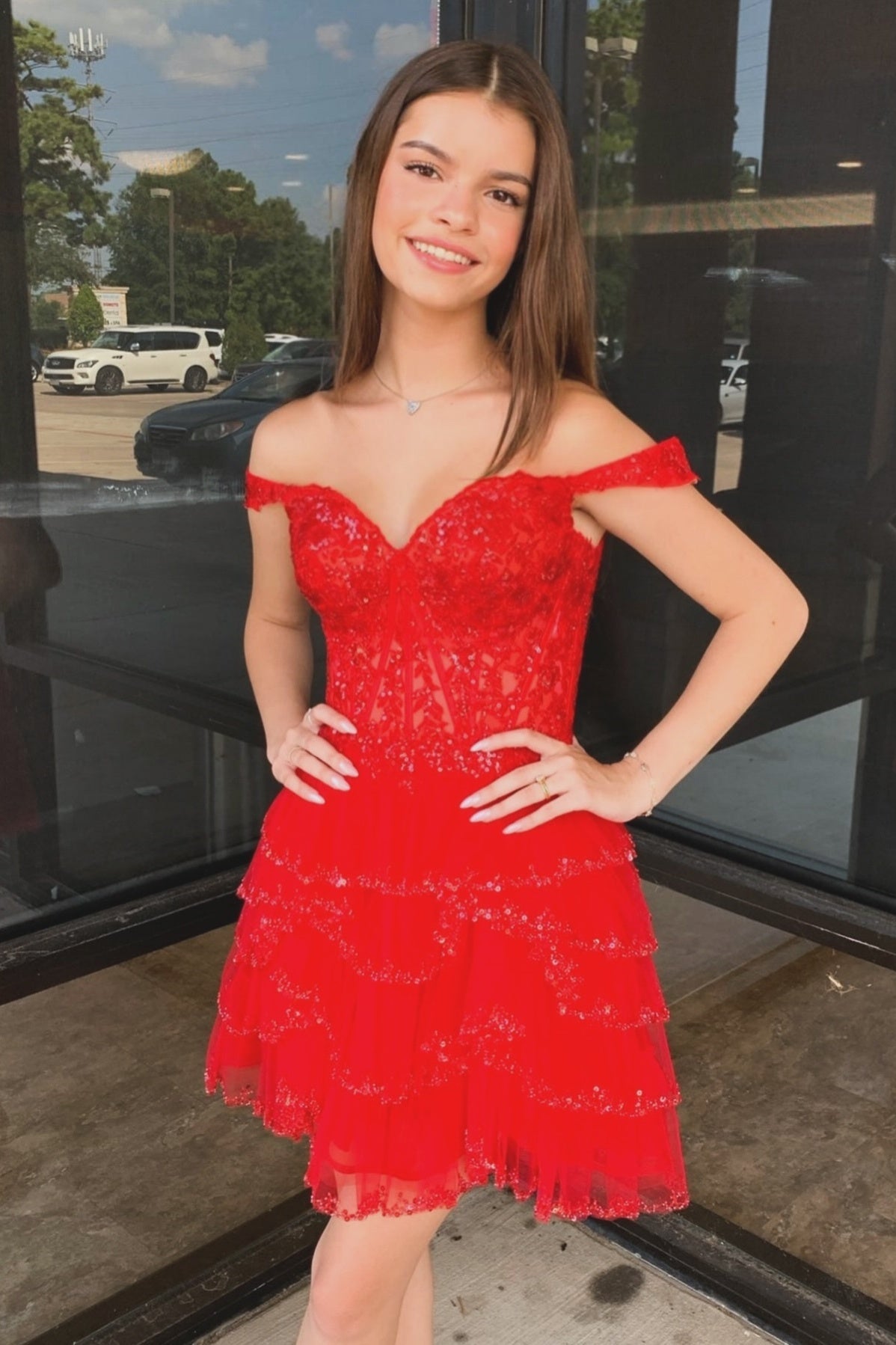 Tiered Tulle Corset Off-the-Shoulder Homecoming Dress