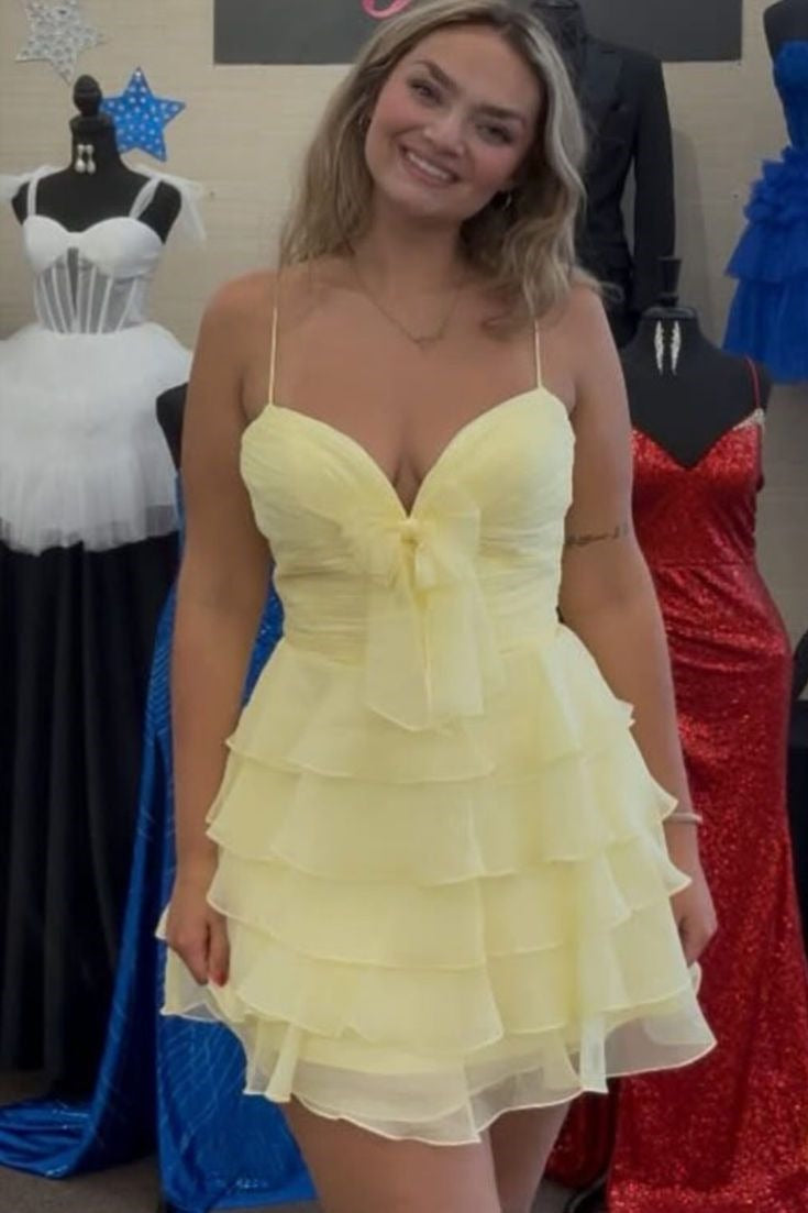 Sweetheart Tiered Ruffle Mini Dress with Bow