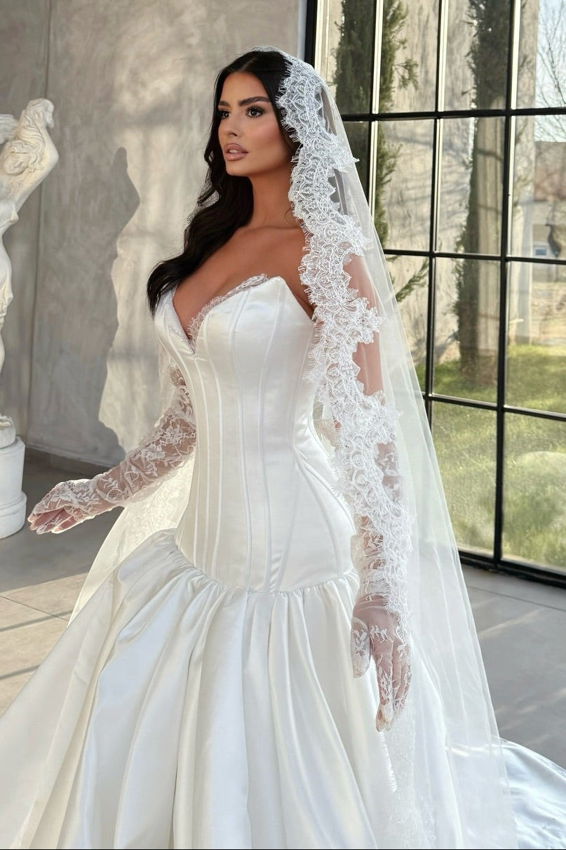 Royal Satin Corset Ball Gown Wedding Dress