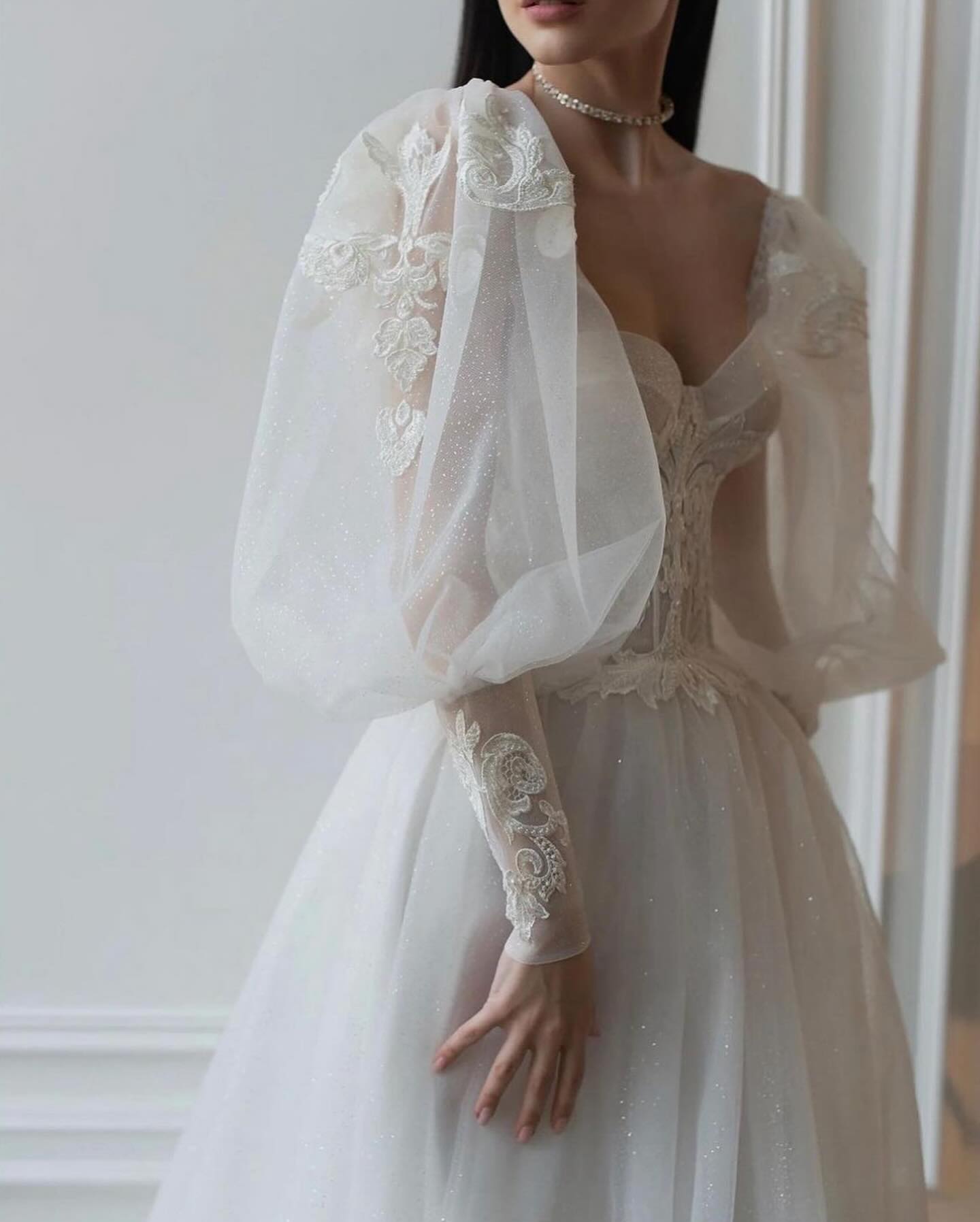 Puff Sleeve Sweetheart Corset Wedding Dress