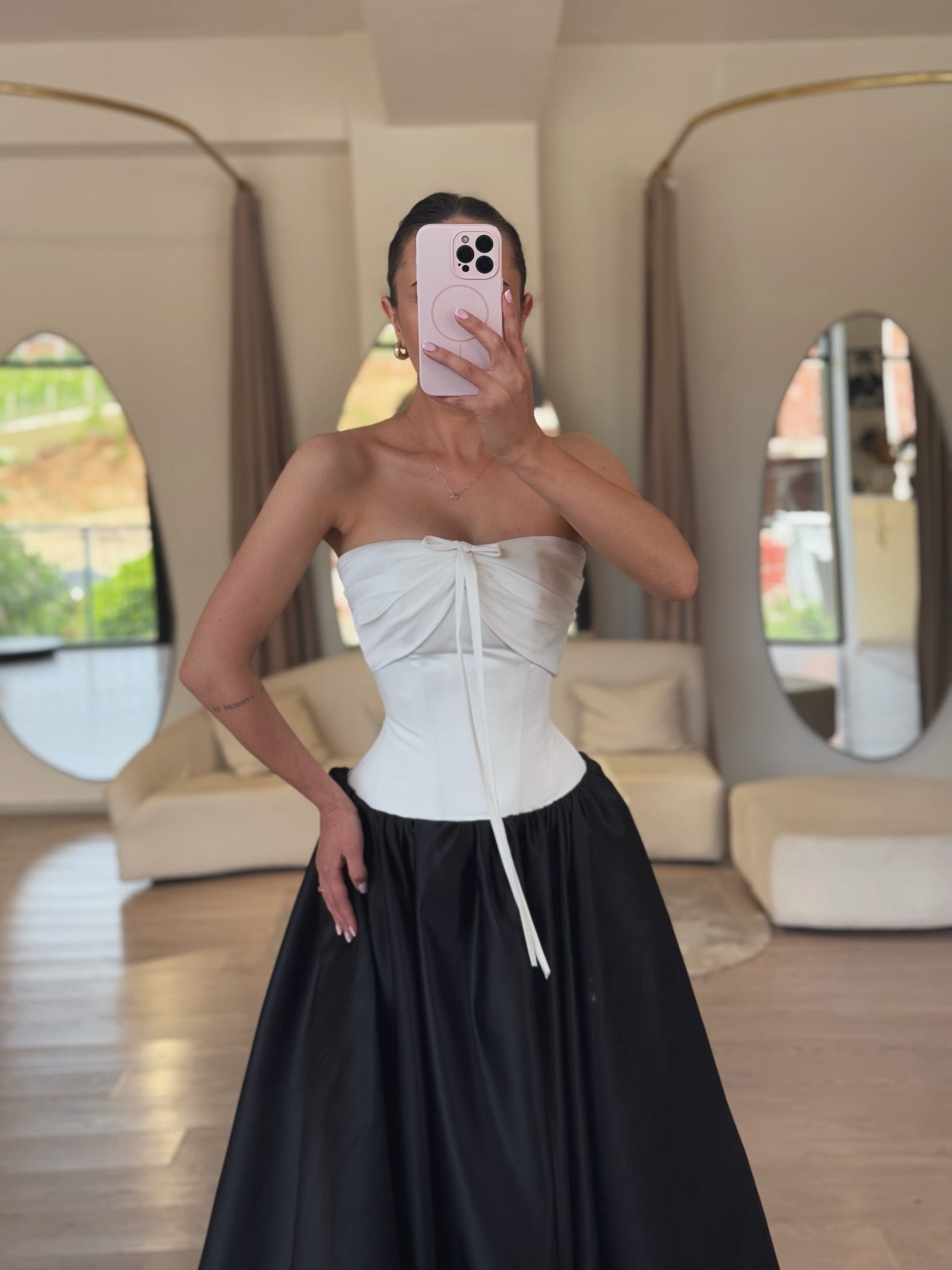 Strapless Corset Ball Gown with Puff Sleeve Jacket