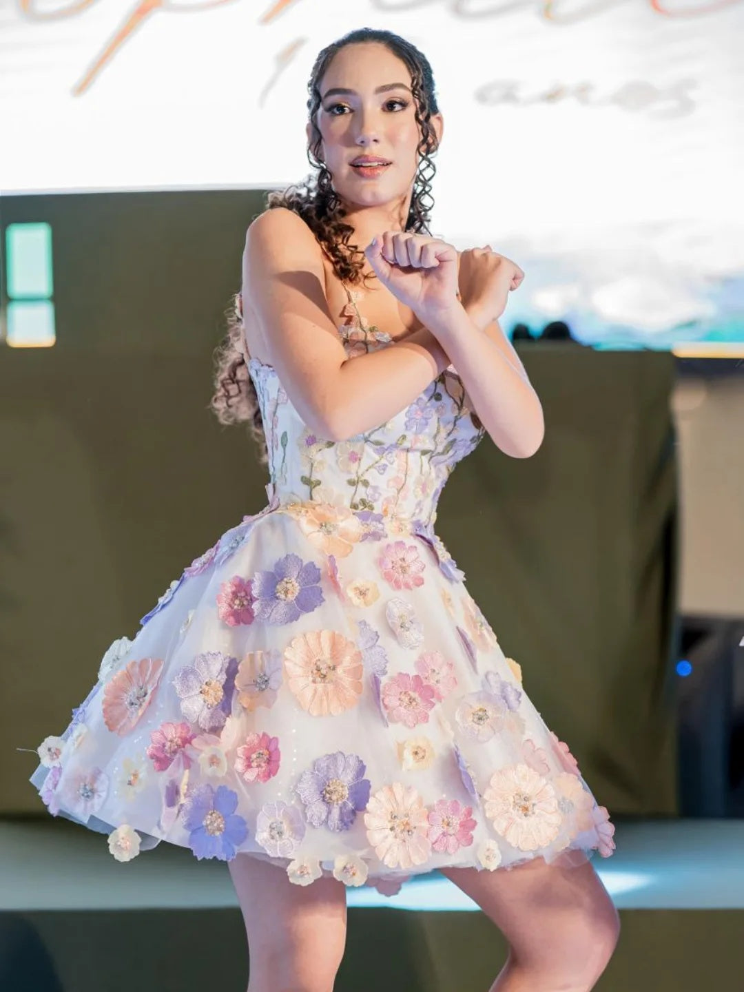 3D Floral Applique Short Corset Homecoming Dress