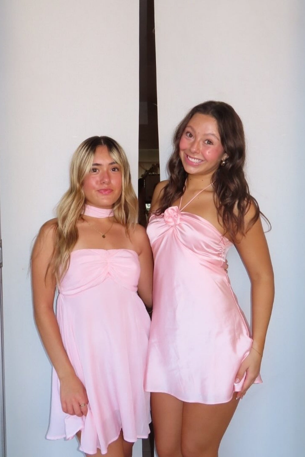 Satin Halter Mini Dress with Rosette Detail