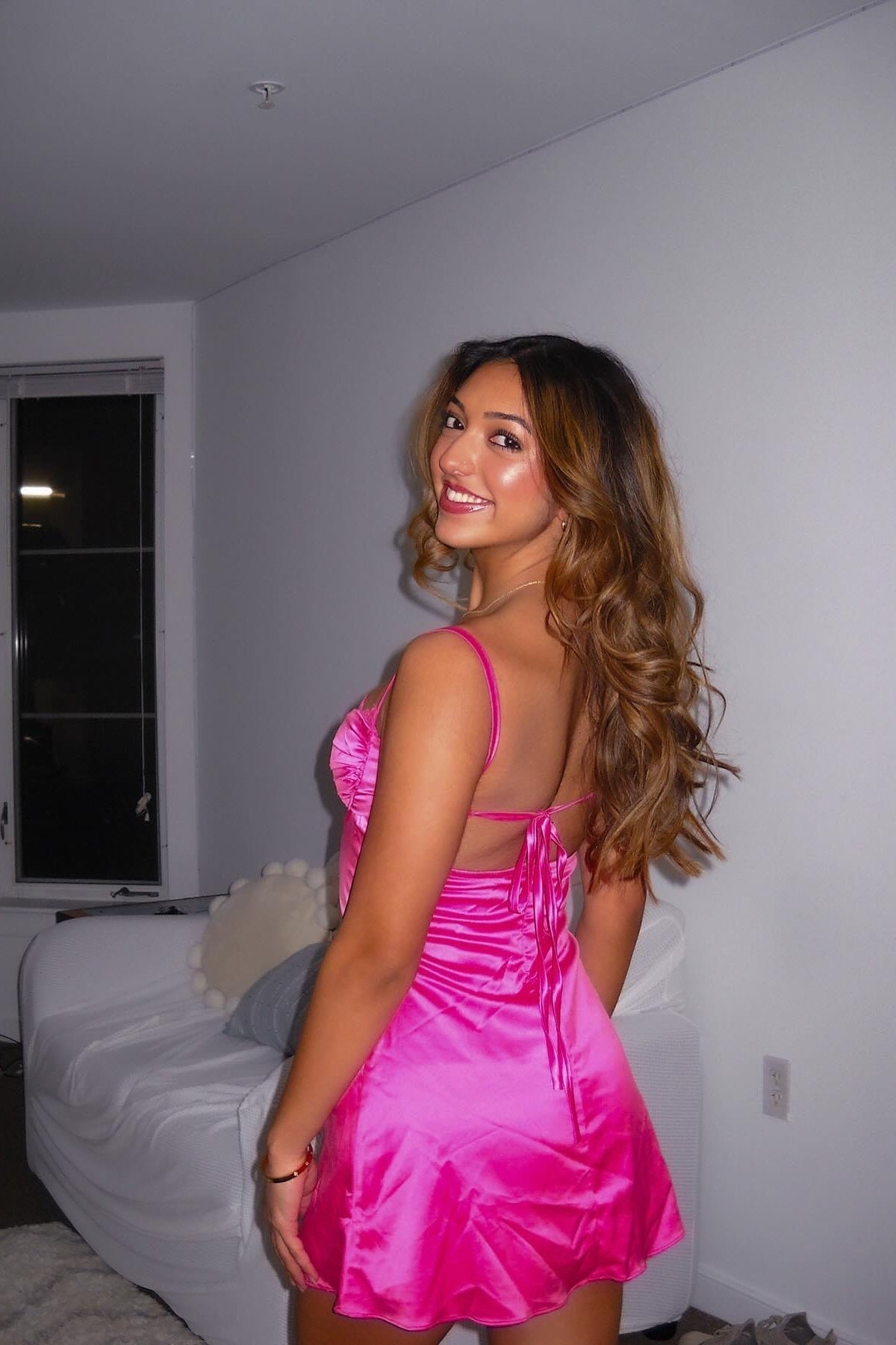 Tie-Front Satin Mini Dress with Front Slit