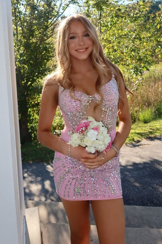 Sequin Beaded Bodycon Mini Dress with Keyhole Detail