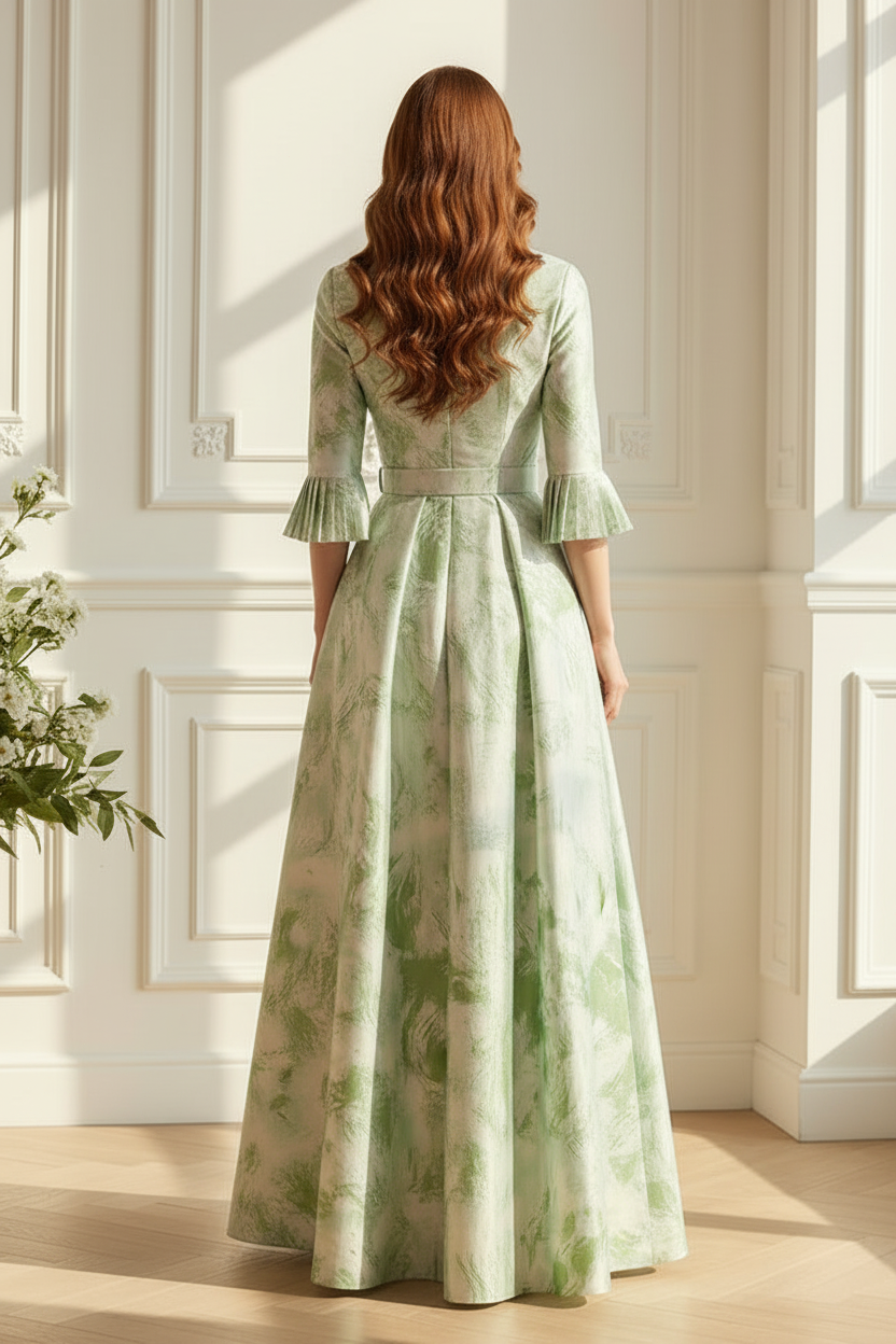 Abstract Print Pleated A-Line Maxi Dress
