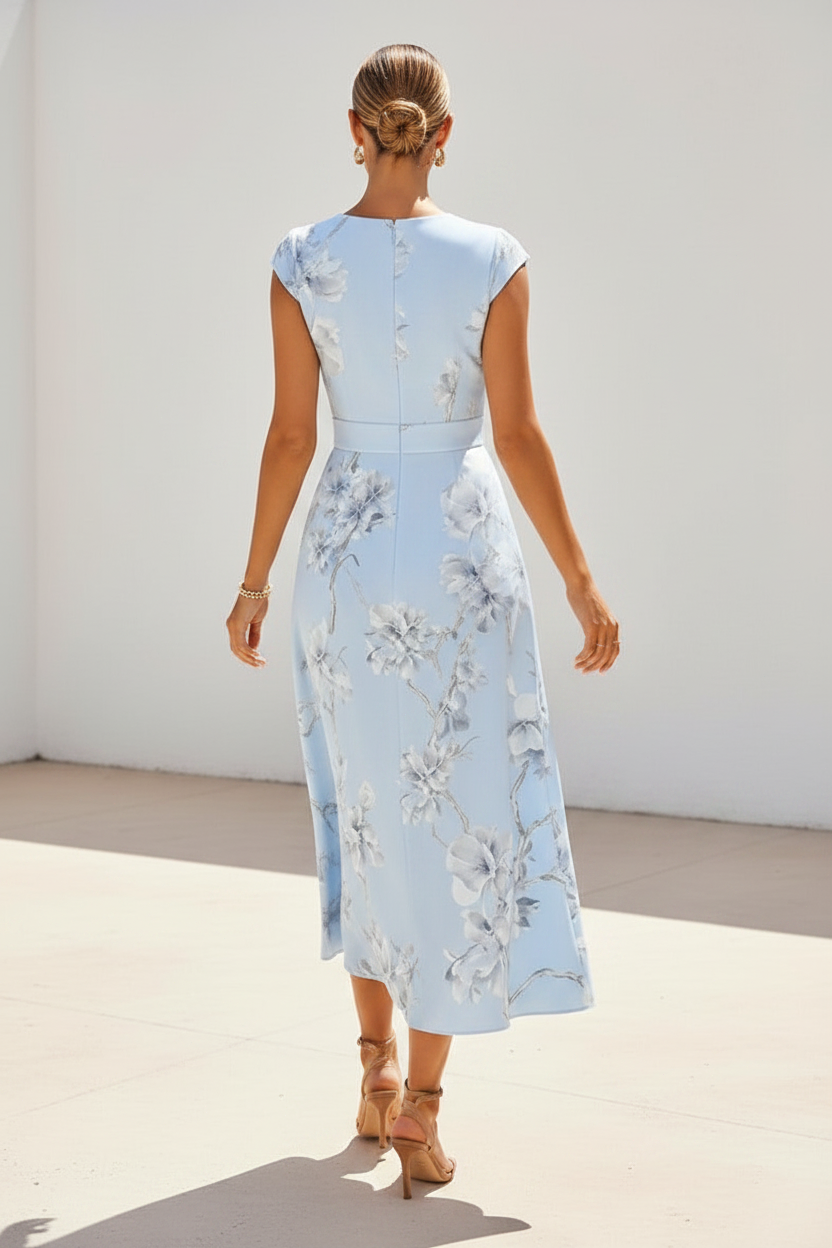 Elegant Floral V-Neck A-Line Midi Dress