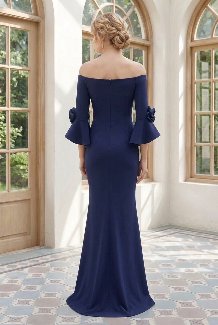 Off-the-Shoulder Bell Sleeve Mermaid Gown