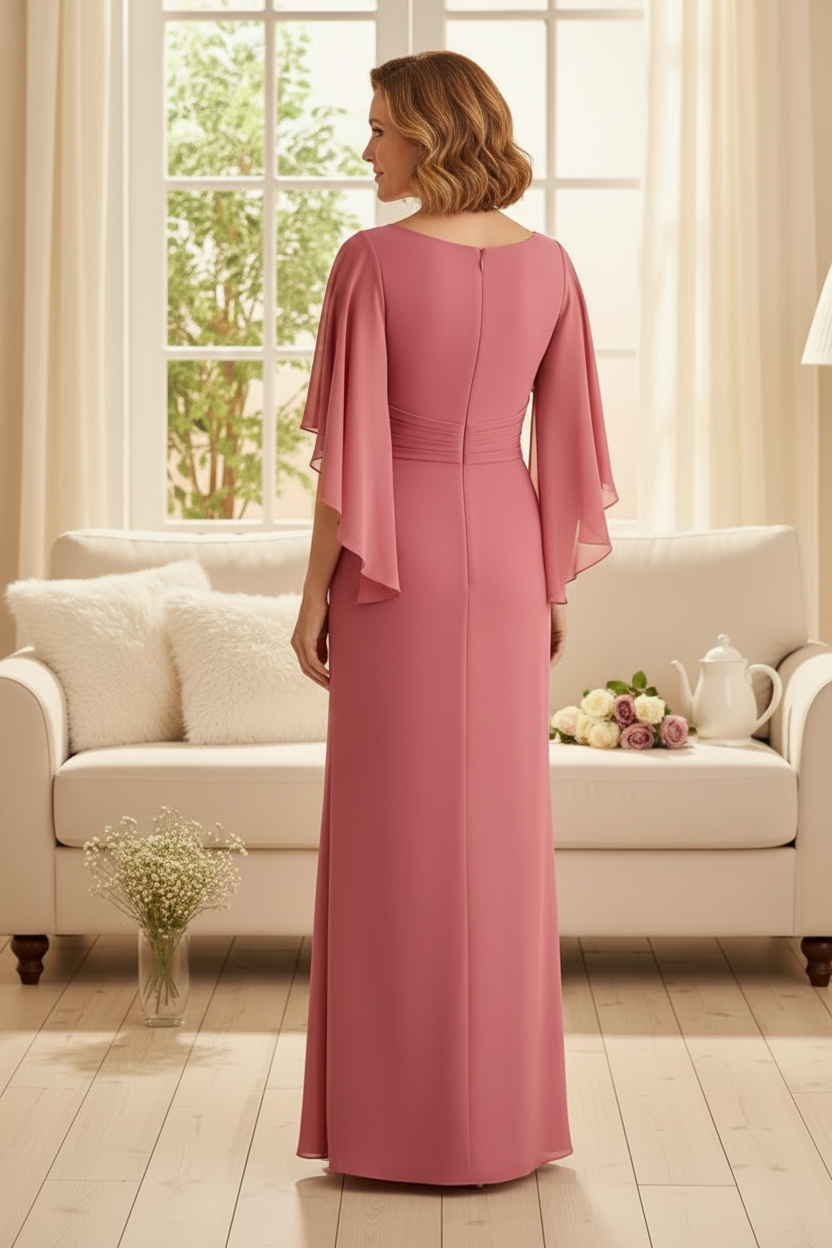 Flutter Sleeve Cascading Ruffle Evening Gown