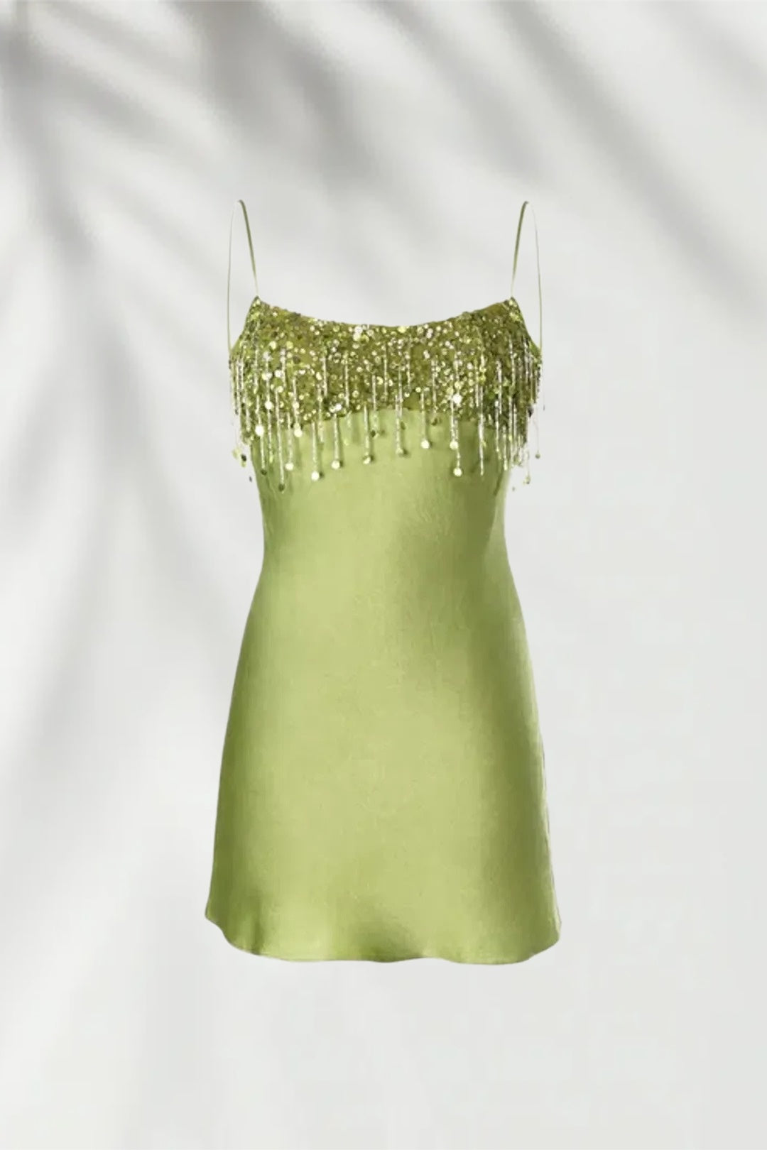 Sequin Fringe Satin Slip Mini Dress