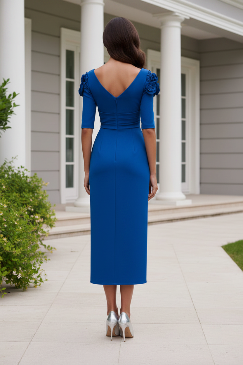Elegant Off-the-Shoulder Midi Dress with 3D Flowers
