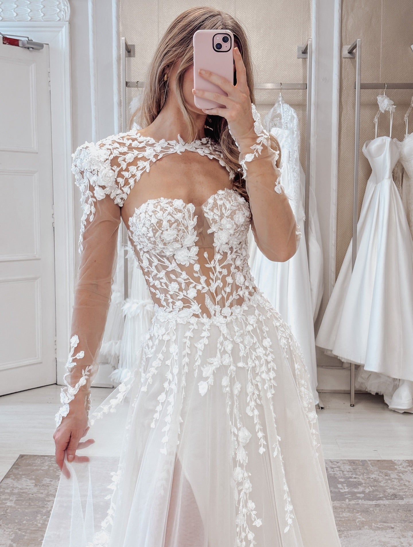 Convertible A-Line Lace Wedding Dress with High Slit