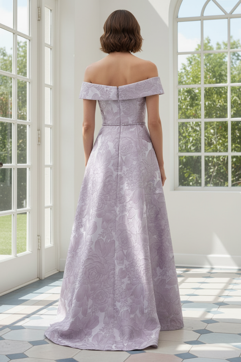 Off-Shoulder Jacquard A-Line Evening Gown