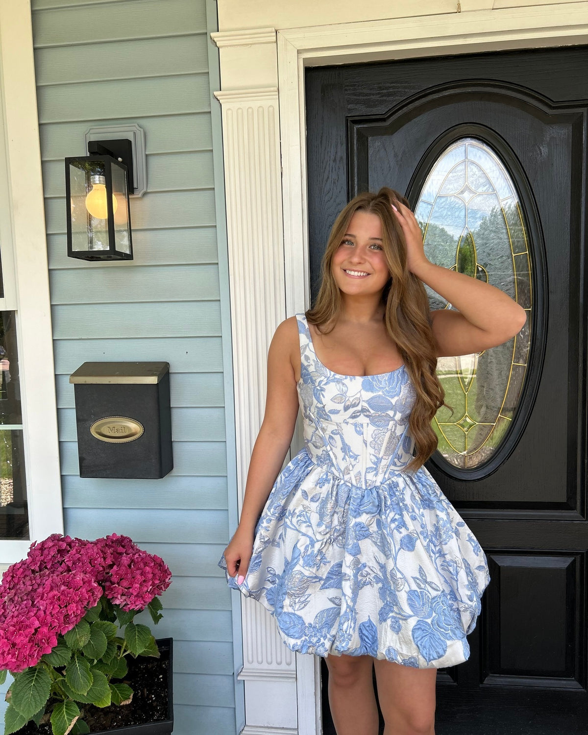 Floral Jacquard Corset Bubble Mini Dress