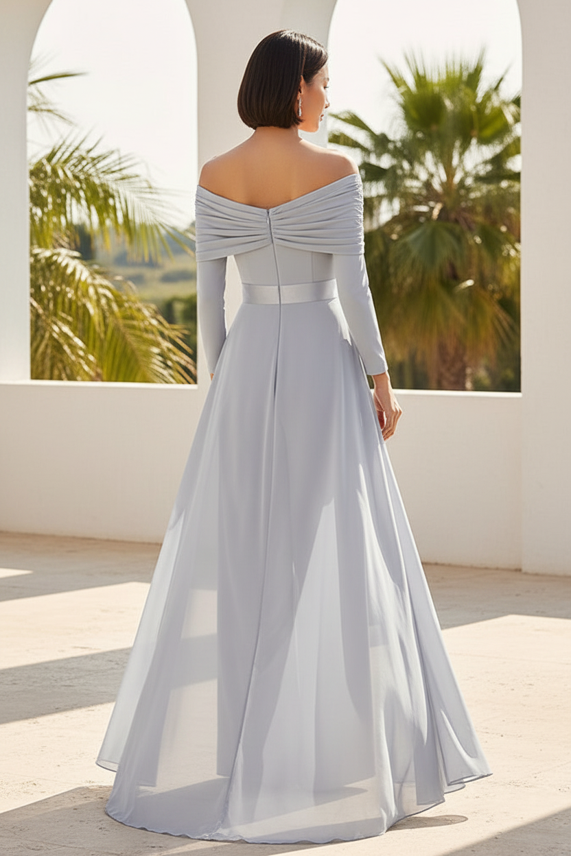 Off Shoulder Long Sleeve Jumpsuit with Overskirt
