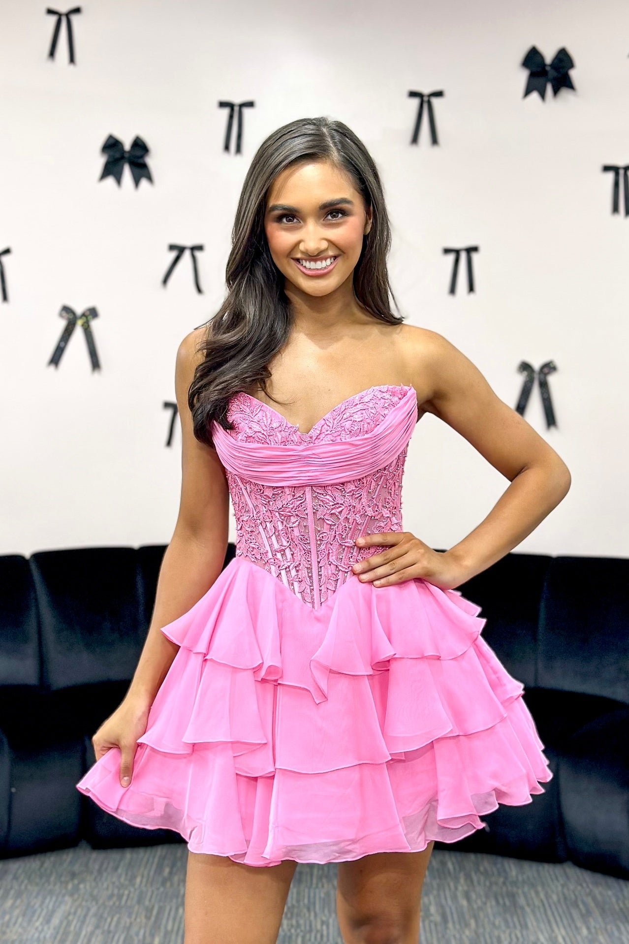 Strapless Sweetheart Tiered Ruffle Corset Mini Dress