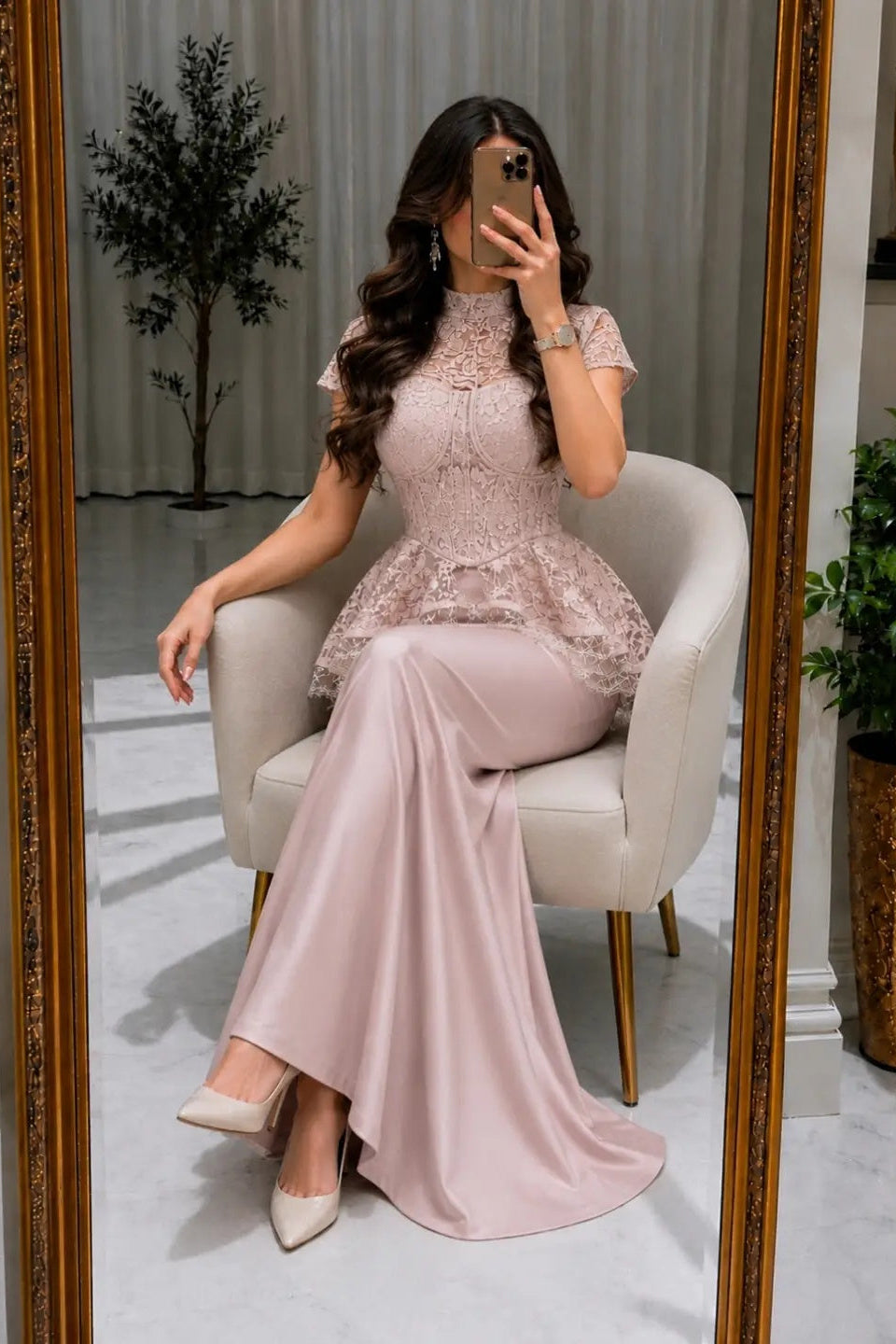 Lace Corset Peplum Mermaid Evening Gown