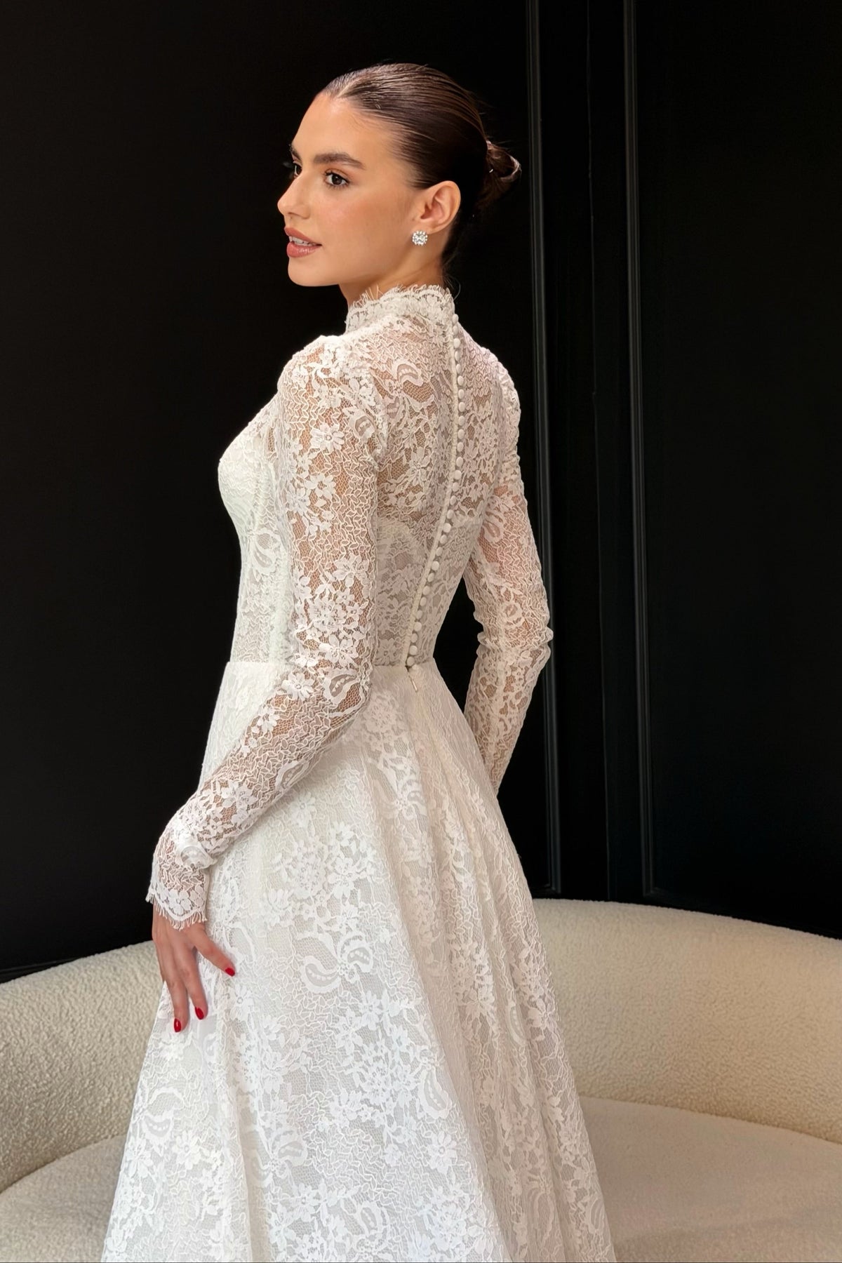 Lace A-Line Wedding Dress with High Neck Bodice