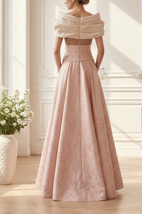 Off-the-Shoulder Jacquard A-Line Gown with Pockets