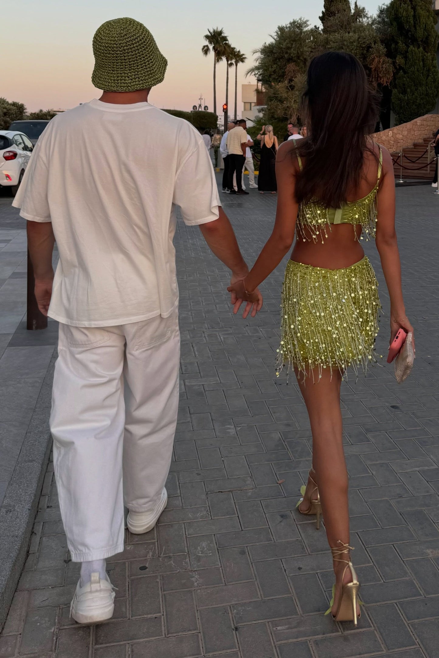Fringed Sequin Two-Piece Crop Top and Mini Skirt Set