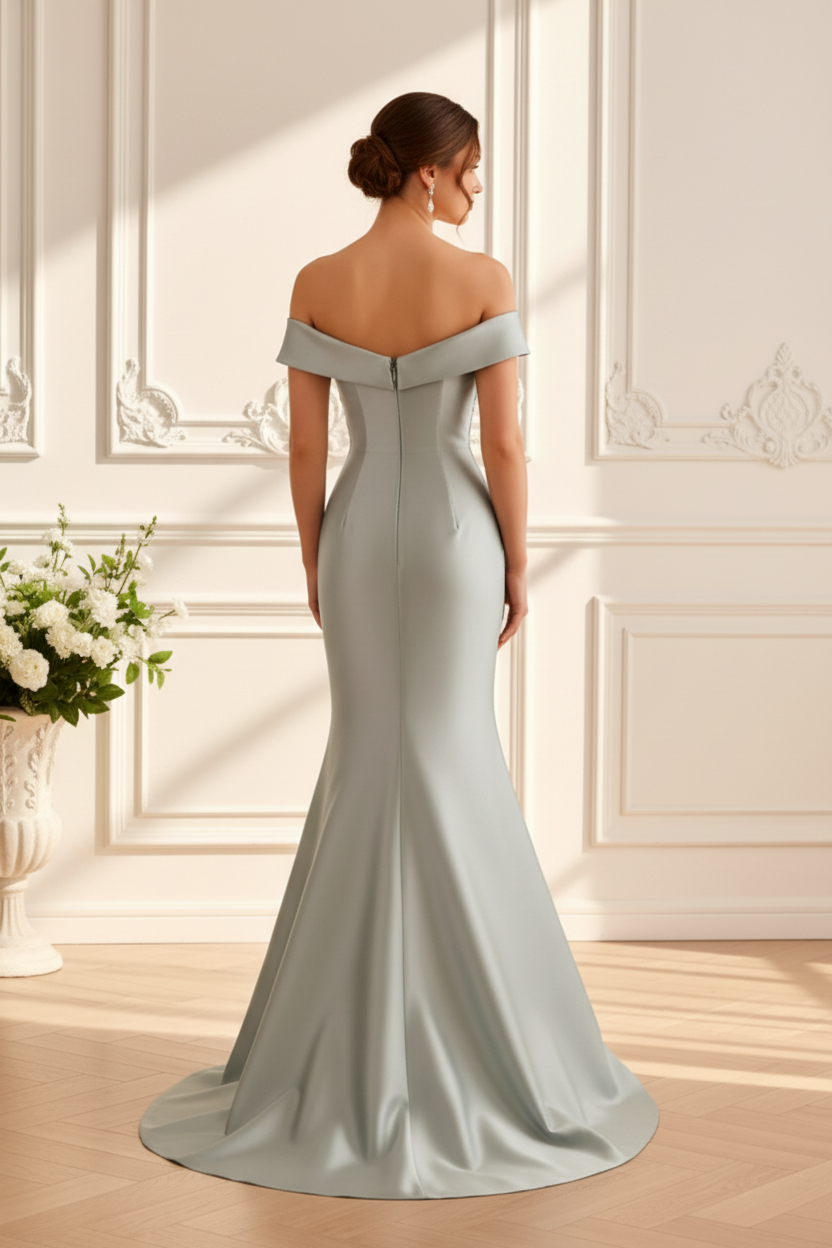 Off-Shoulder Applique Mermaid Evening Gown