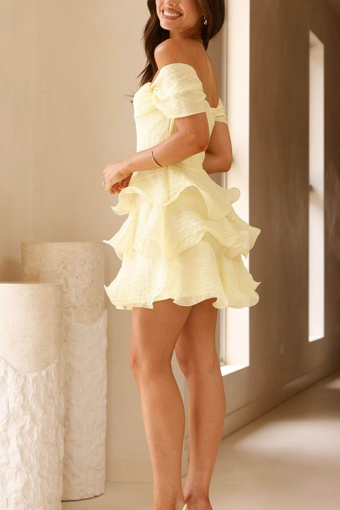 Off-the-Shoulder Tiered Ruffle Mini Dress