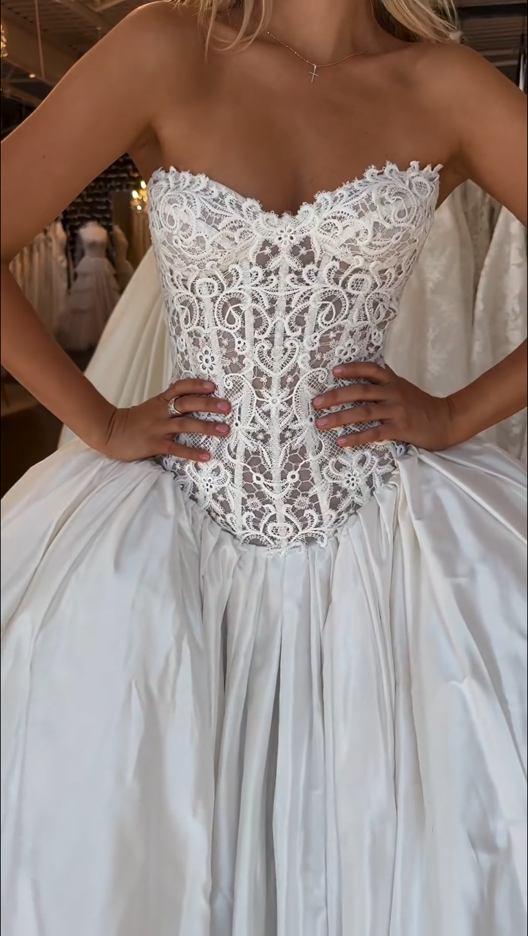 Strapless Lace Corset Ball Gown Wedding Dress