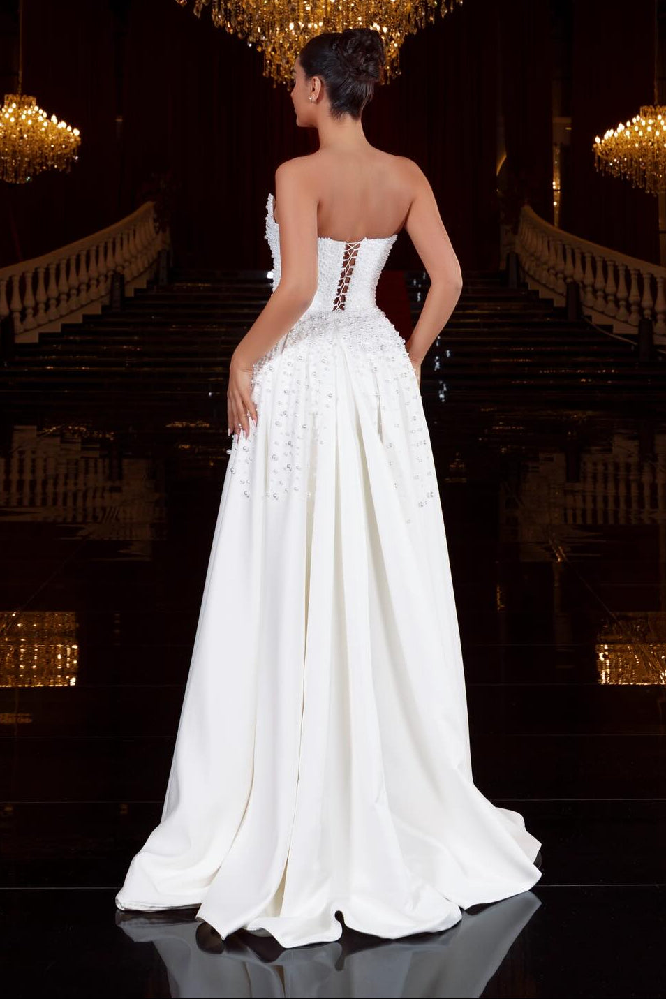 Strapless Beaded Wedding Dress with Overskirt