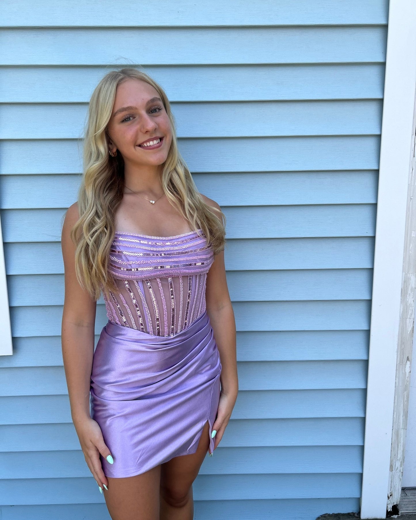 Sequin Corset Draped Satin Mini Dress