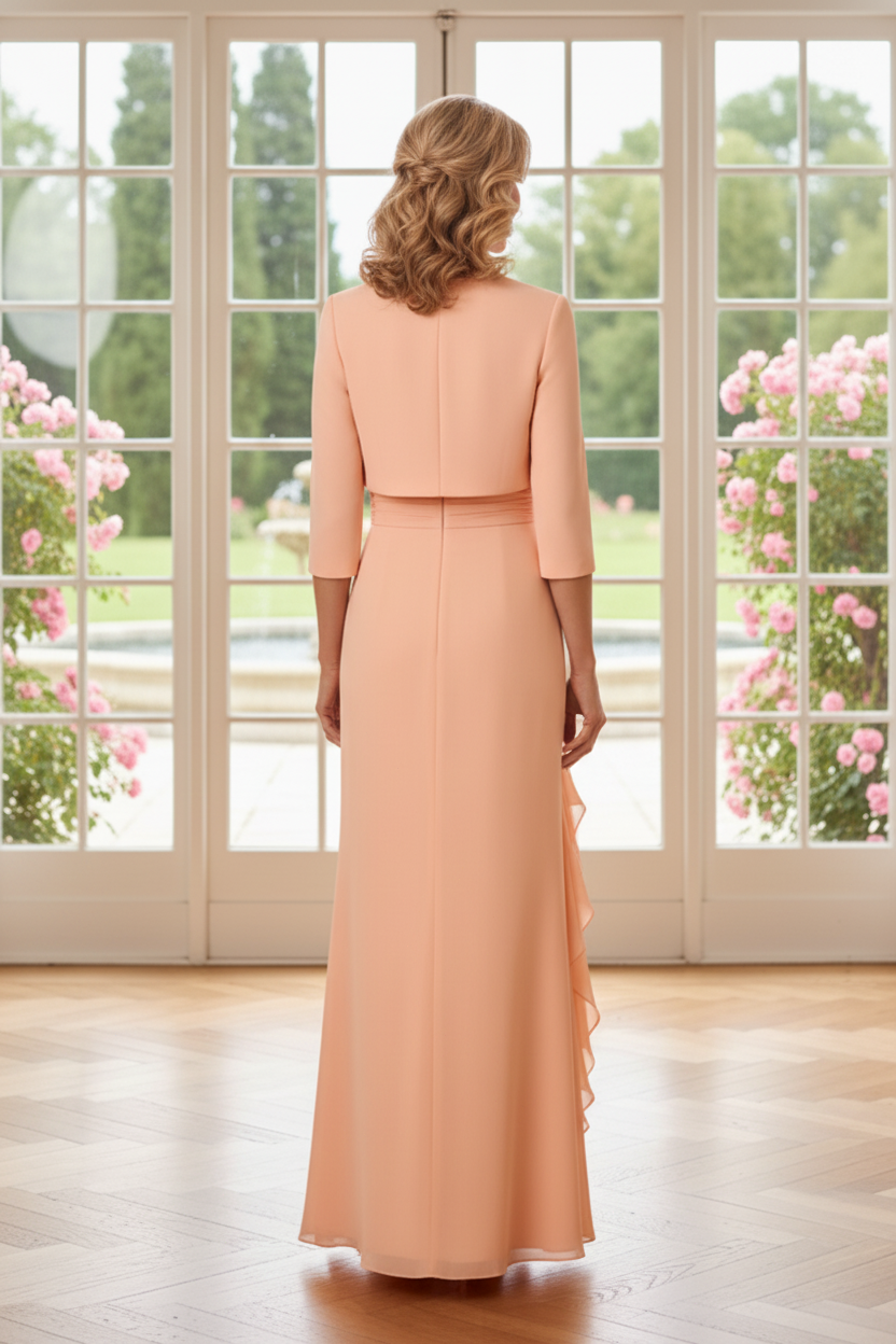 Ruffle Cascade Evening Gown with Bolero Jacket
