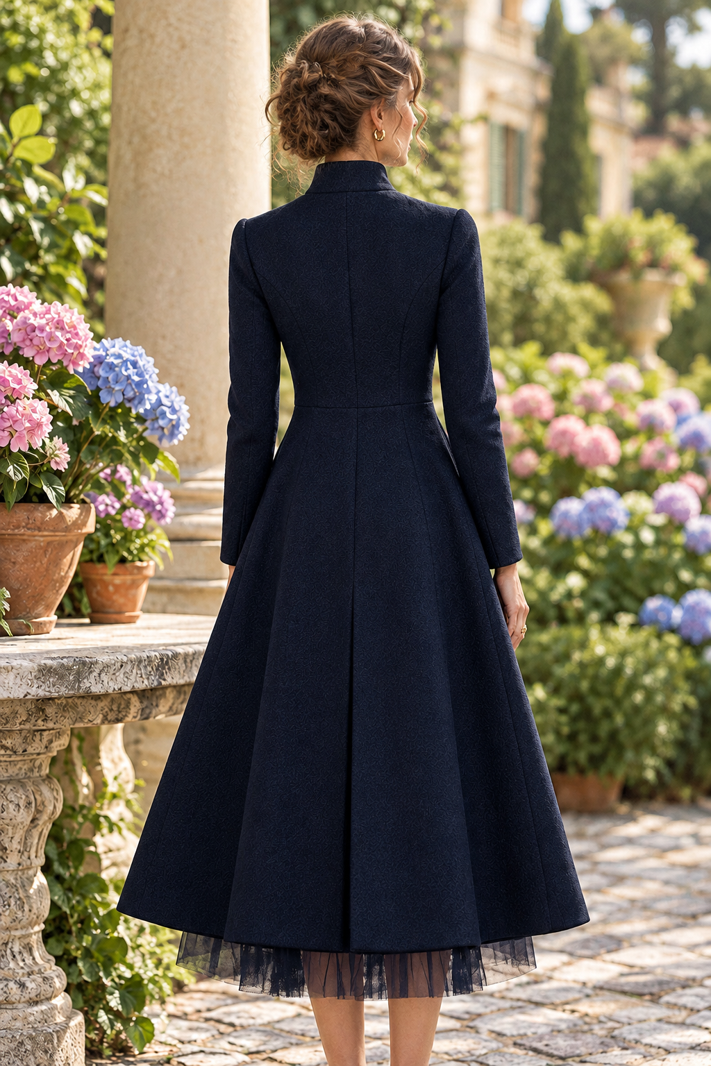 A-Line Coat Dress with Standing Notch Neckline