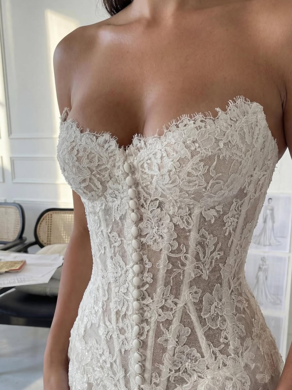Strapless Sweetheart Lace Corset Ball Gown