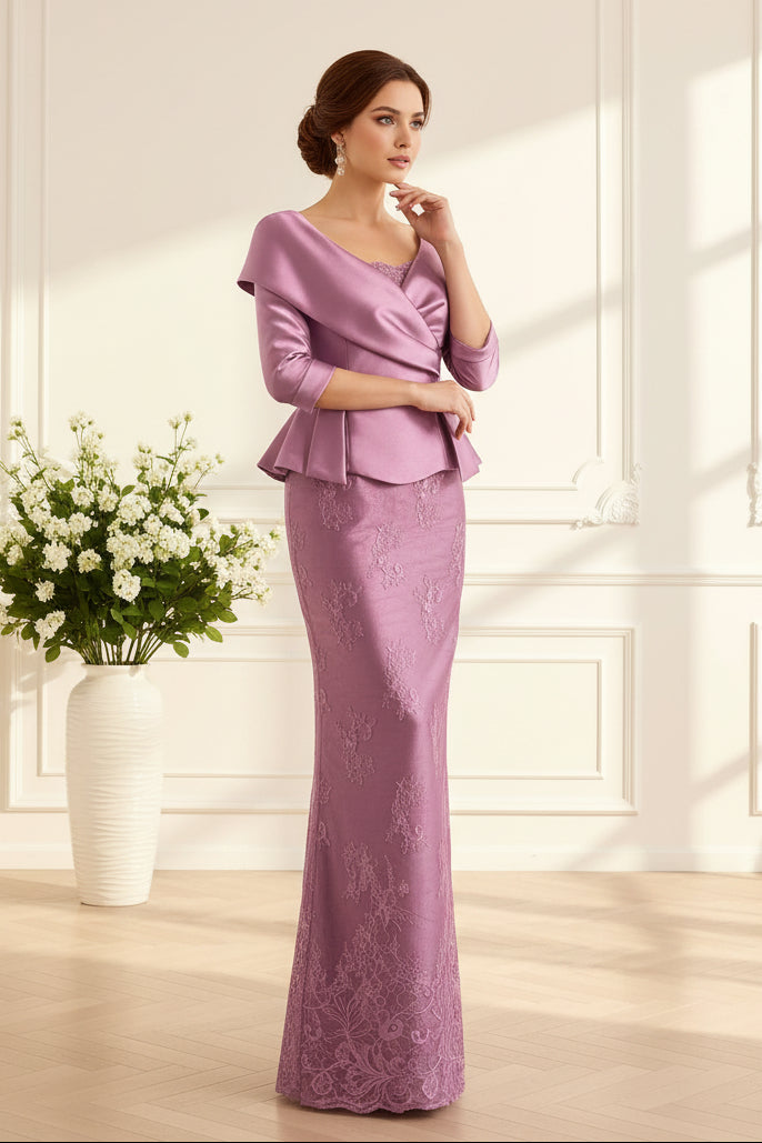 Elegant Peplum Jacket & Lace Mother of the Bride Dress – VOAND