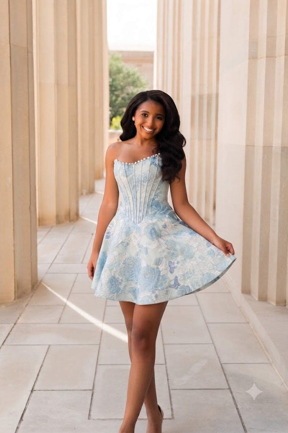 Strapless Pearl-Trimmed Jacquard A-Line Mini Dress