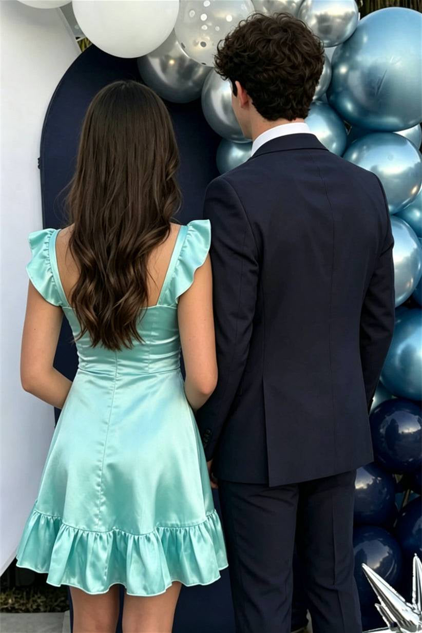 Ruffled Satin Sweetheart A-Line Homecoming Dress