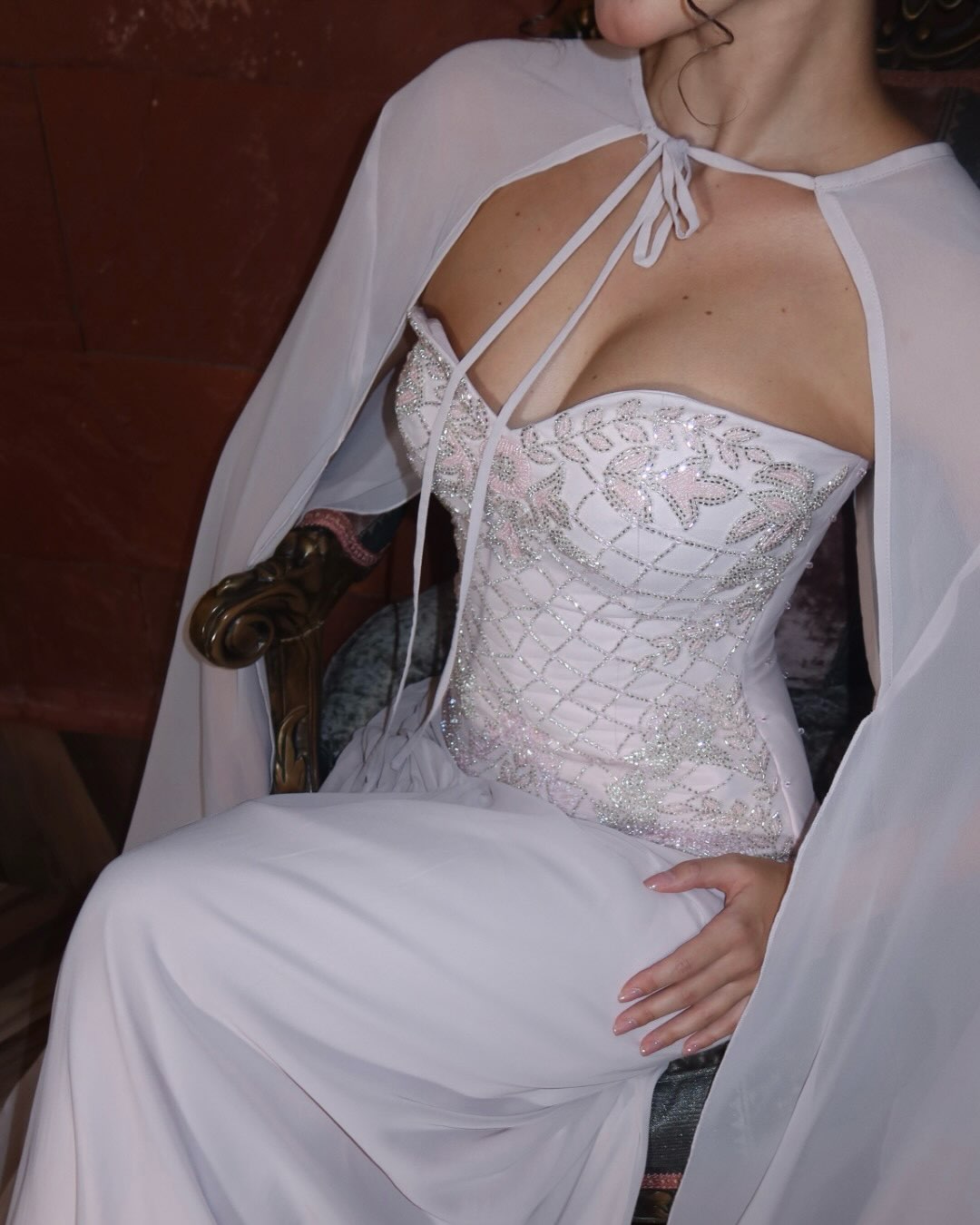 Beaded Corset Evening Gown with Matching Cape
