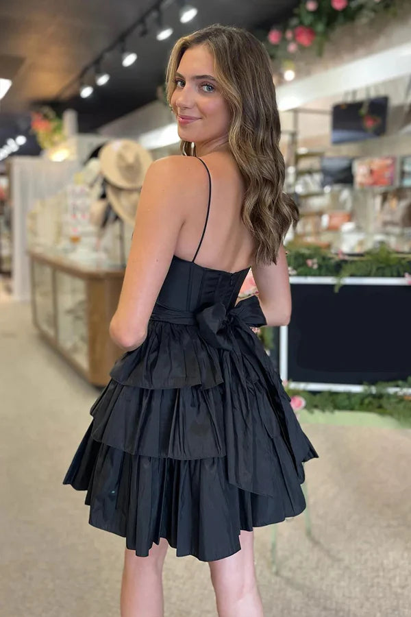 Spaghetti Strap Tiered Corset Mini Dress