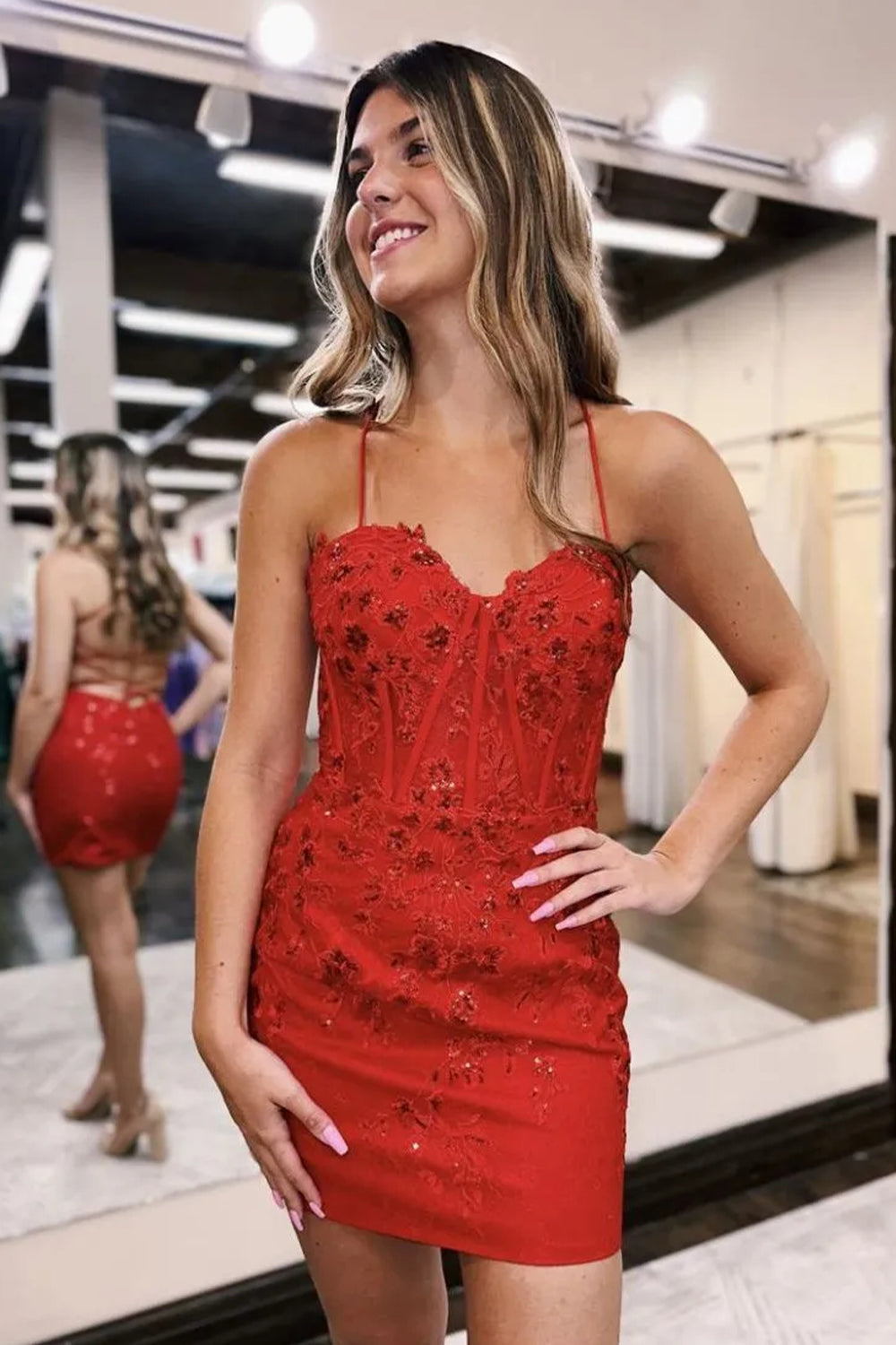 Sweetheart Corset Sequin Floral Mini Dress with Open Back