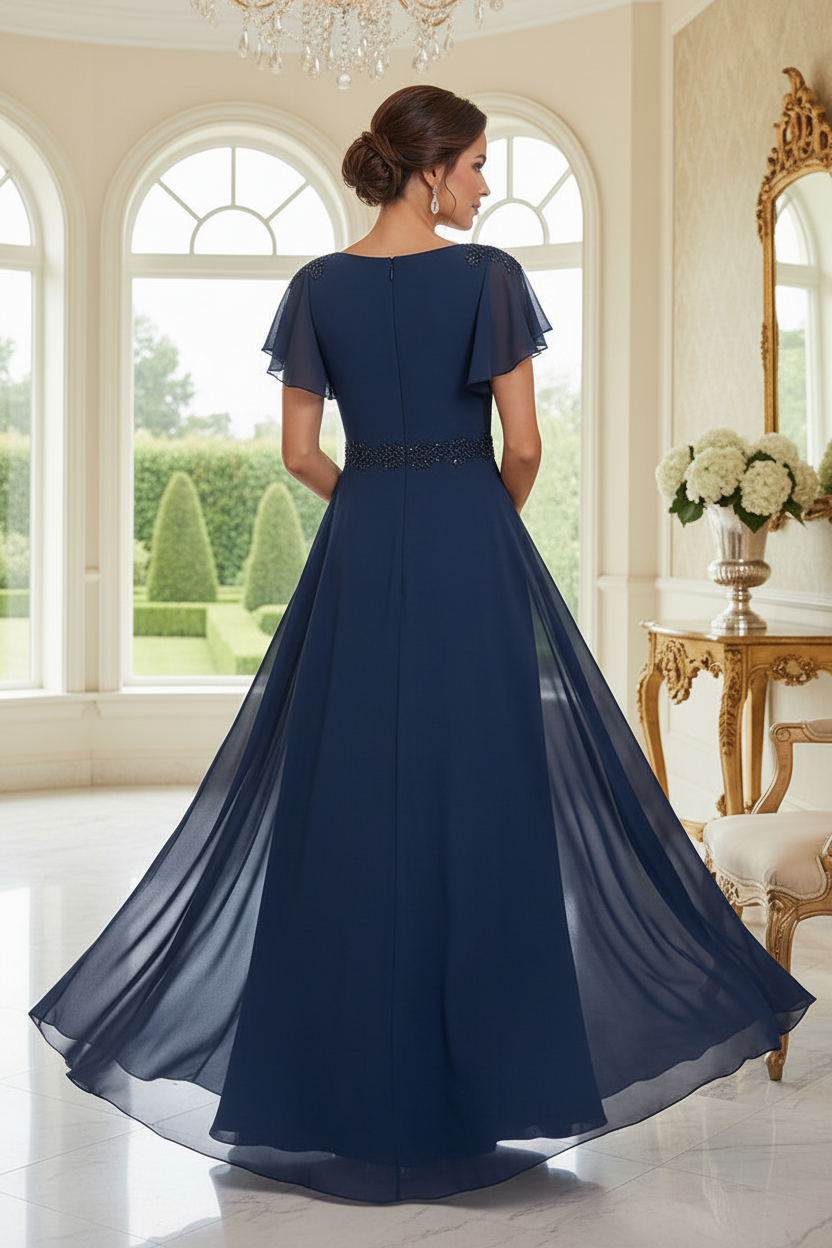 Chiffon A-Line Evening Dress with Flutter Sleeves