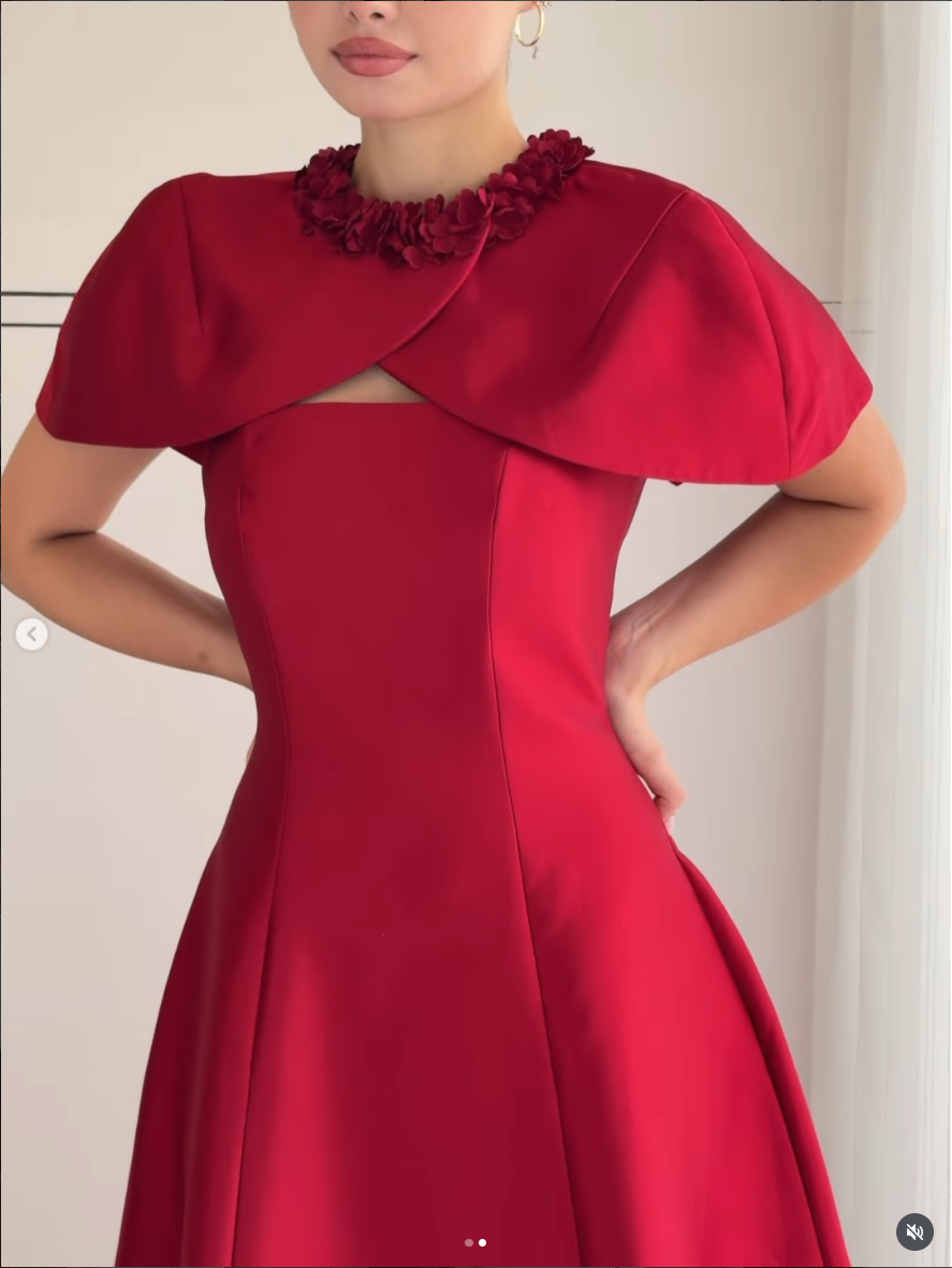 Satin A-Line Dress with Embellished Capelet