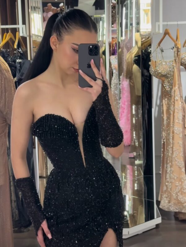 Strapless Plunging Sweetheart Sequin Mini Dress