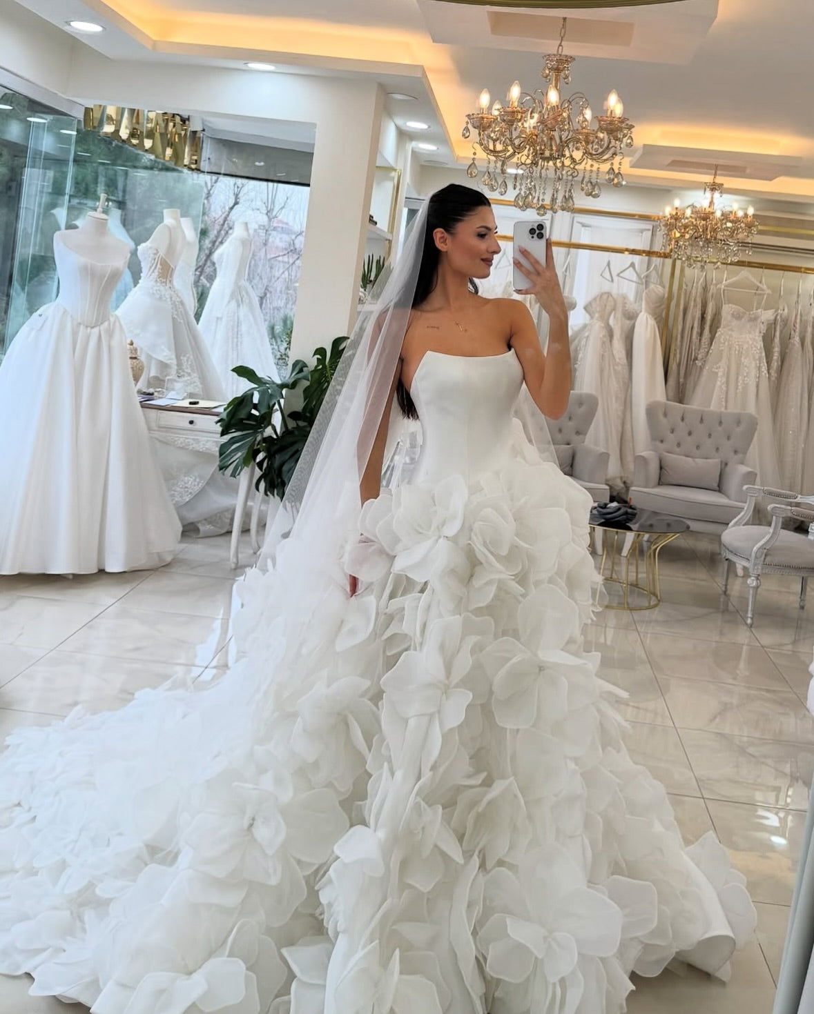 Strapless Corset Wedding Dress with 3D Floral Skirt