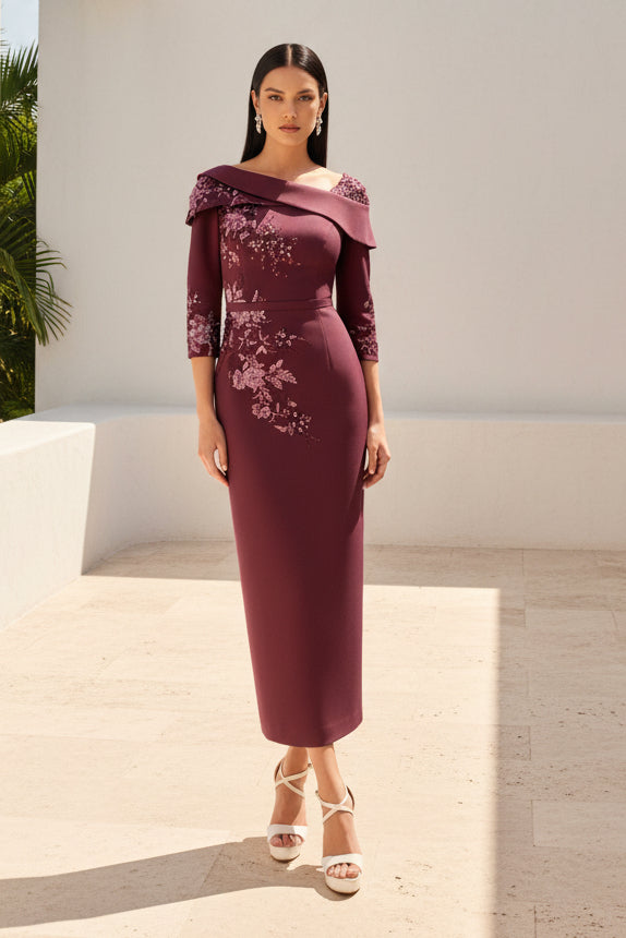 Asymmetrical Embroidered Ankle-Length Dress