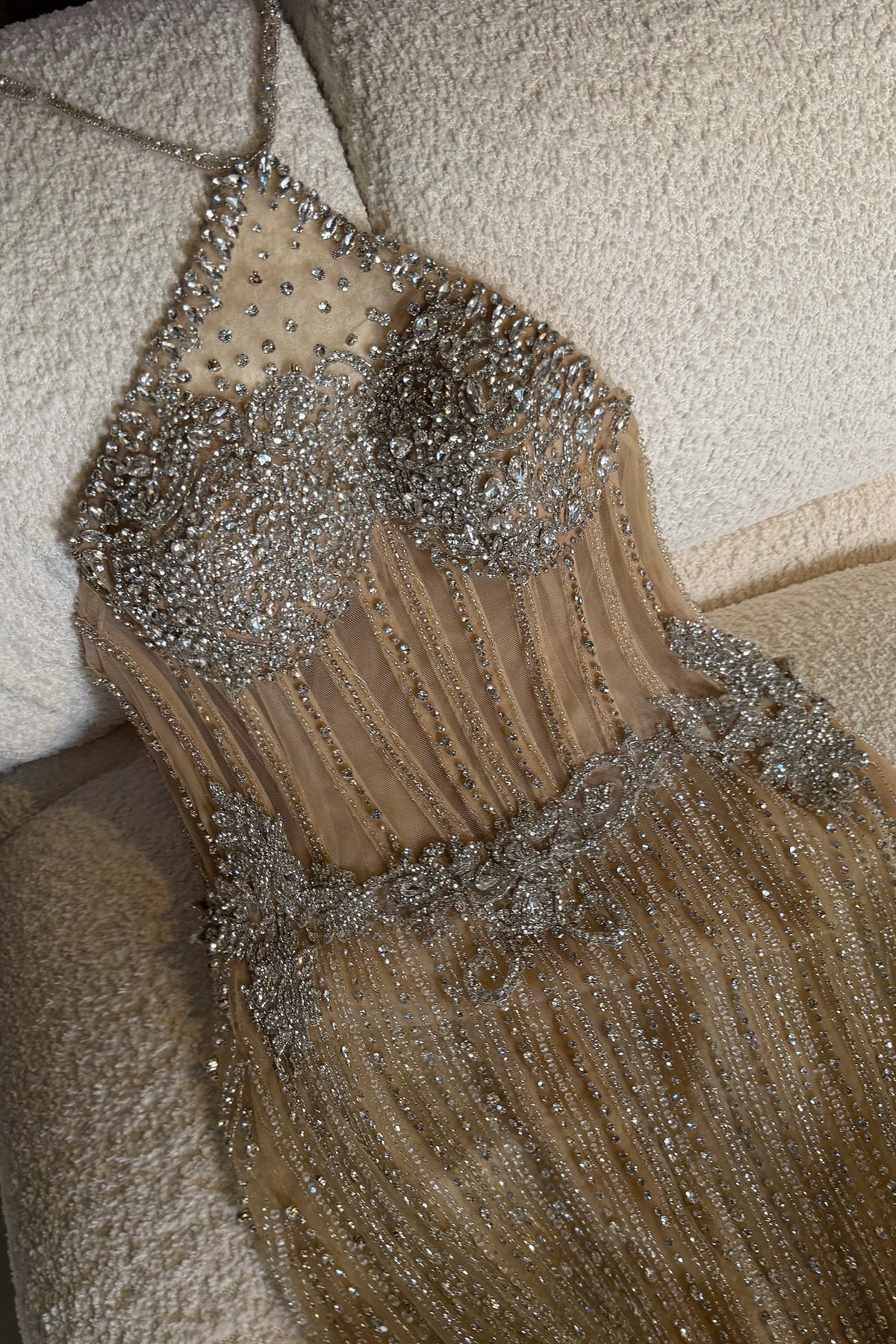 Halter Rhinestone Corset Sheer Maxi Gown