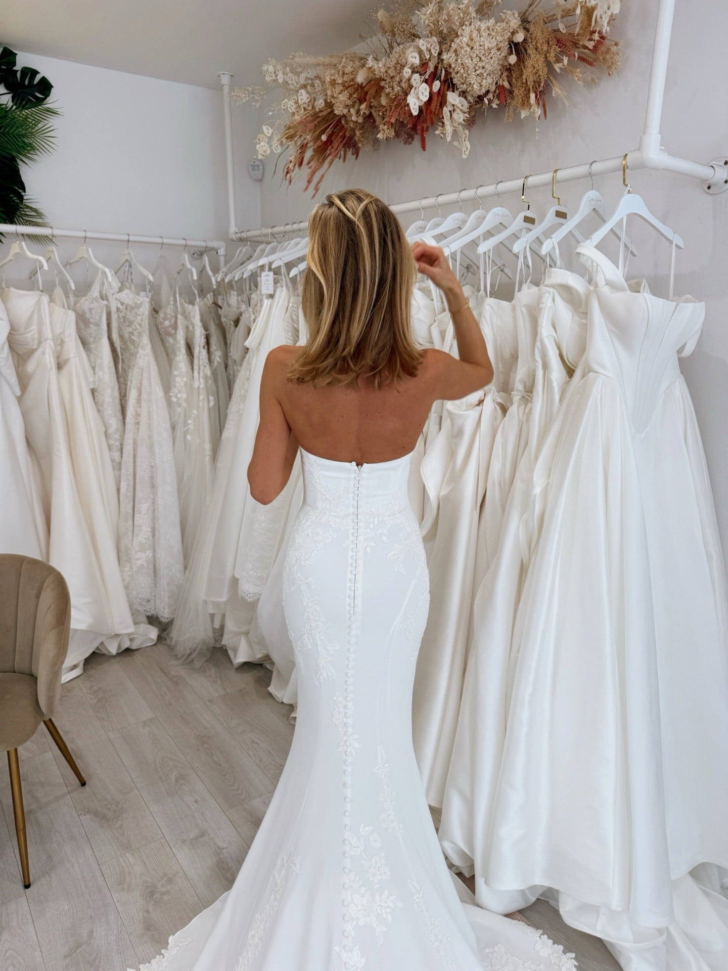 Strapless Crepe Mermaid Wedding Dress with Lace Train