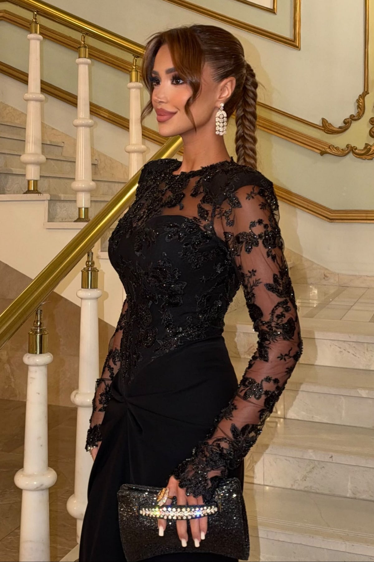 Embroidered Illusion Bodice Evening Gown